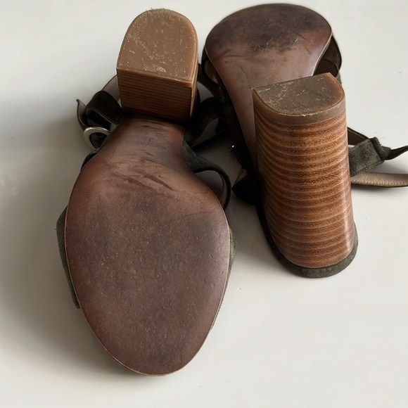 Sapena sandals Suede leather, made in Spain, olive green block heel - Picture 12 of 12